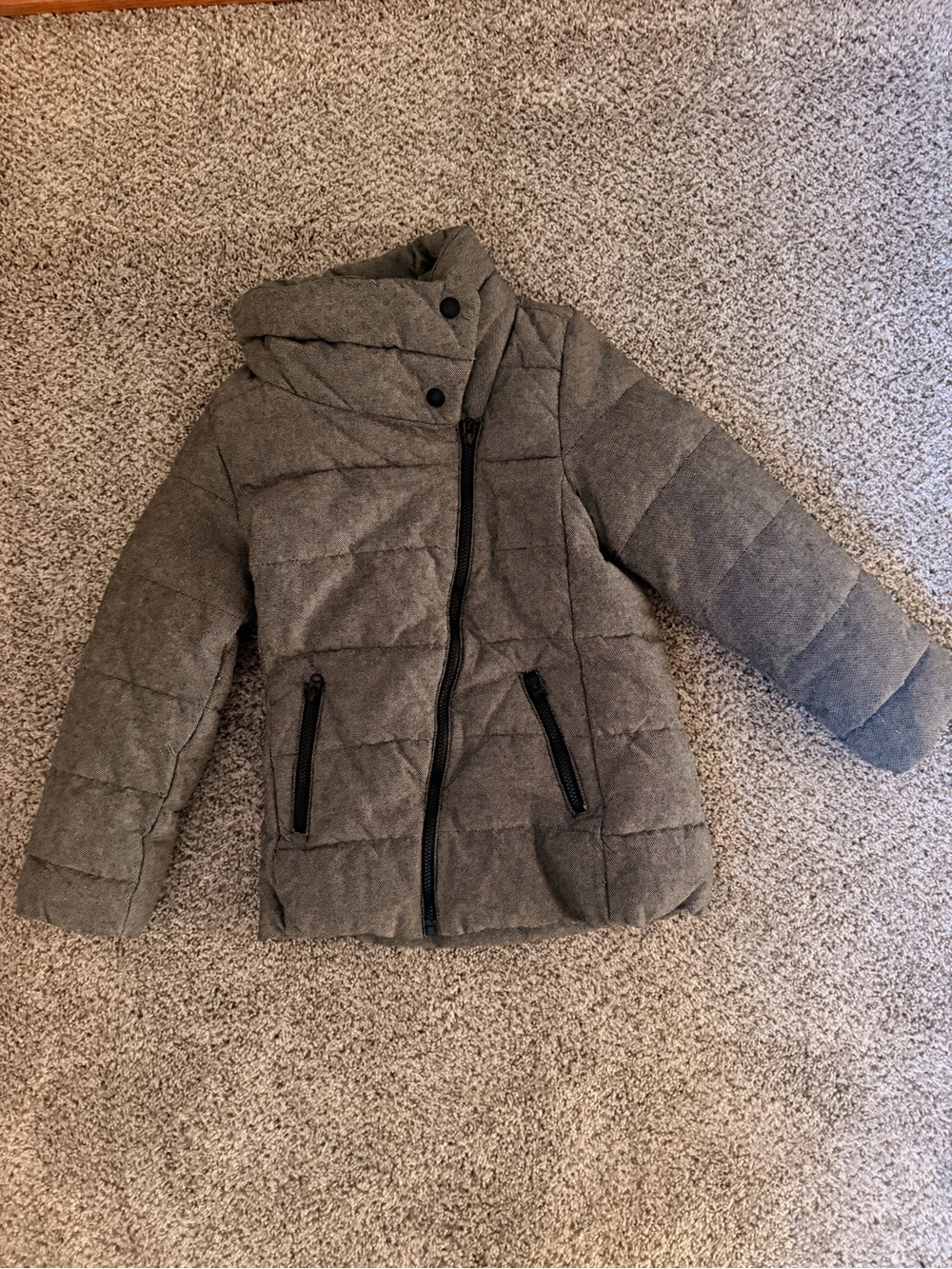GAP Kids Gray Quilted Puffer Jacket with Asymmetric Zip
